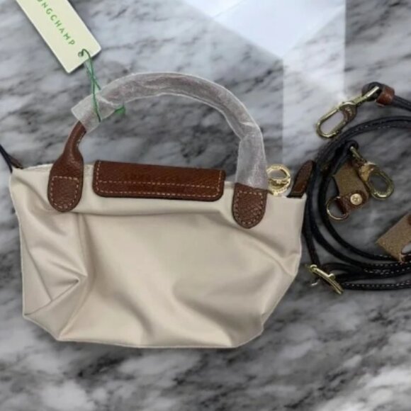 Longchamp Le Pliage Whirte Mini Canvas Tote Zipper Closure - Picture 2 of 5